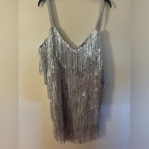 Silver SEQUINED fringe dress 2x